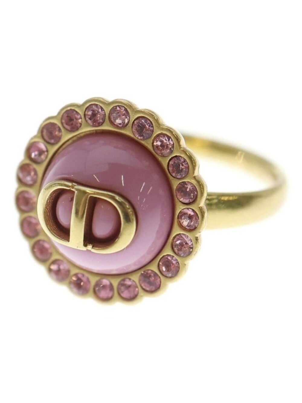 Christian Dior Petit Rhinestone Ring Pink Gold GP